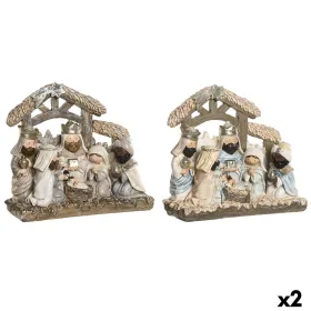 Рождественский вертеп DKD Home Decor Синий Белый Коричневый Смола 20 x 7 x 17,5 cm (2 штук)