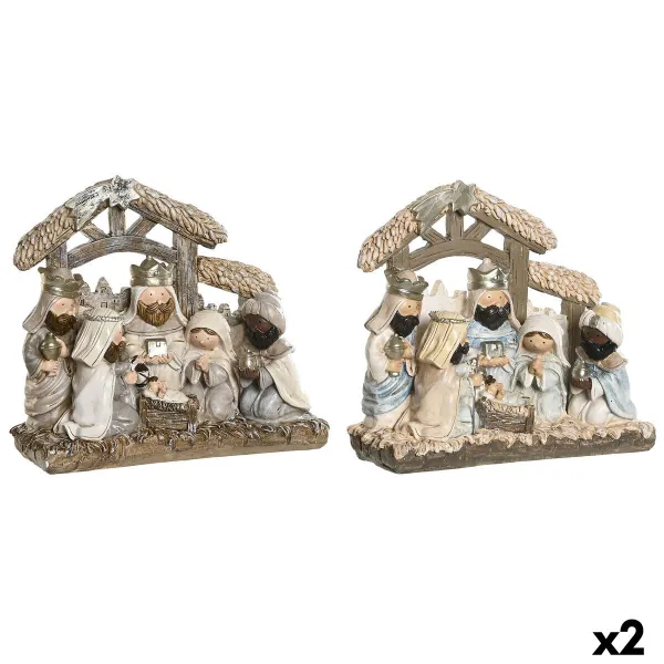 Ziemassvētku Laika Komplekts DKD Home Decor Zils Balts Brūns Sveķi 20 x 7 x 17,5 cm (2 gb.)