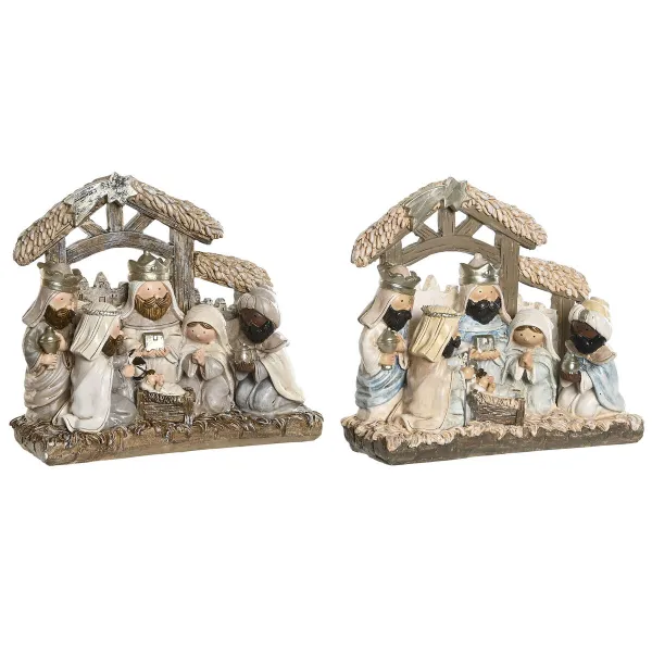 Kalėdų prakartėlės scena DKD Home Decor Mėlyna Balta Ruda Derva 20 x 7 x 17,5 cm (2 vnt.)