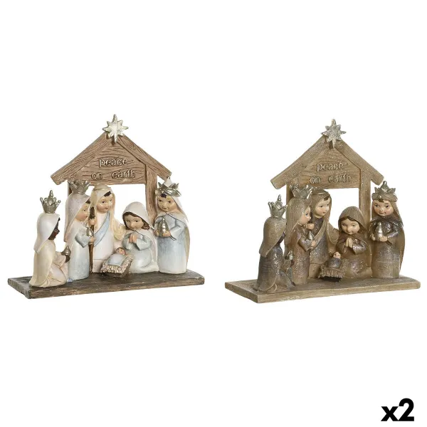 Kalėdų prakartėlės scena DKD Home Decor Mėlyna Ruda Auksinis Derva 17 x 7 x 15,5 cm 7 x 7 x 15,5 cm (2 vnt.)