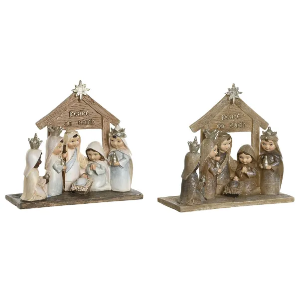 Kalėdų prakartėlės scena DKD Home Decor Mėlyna Ruda Auksinis Derva 17 x 7 x 15,5 cm 7 x 7 x 15,5 cm (2 vnt.)