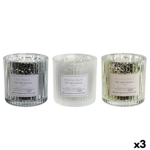 Žvakė DKD Home Decor Balta Auksinis Sidabras 8,8 x 8,8 x 9 cm (3 vnt.)