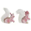 Joulukuusenpallo DKD Home Decor Valkoinen Pinkki Orava 20 x 11 x 22 cm (2 osaa)