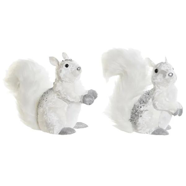 Joulukuusenpallo DKD Home Decor Valkoinen Orava 22 x 11 x 22 cm (2 osaa)