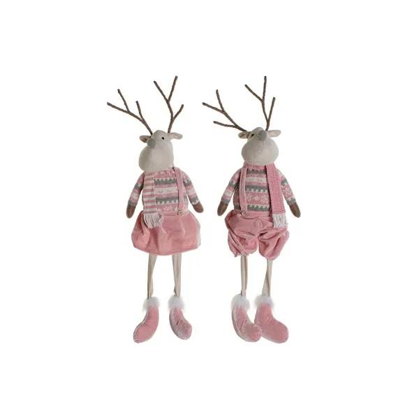 Ziemassvētku Nieciņš DKD Home Decor Balts Brūns Rozā Ziemeļbrieži 17 x 14 x 63,5 cm (2 gb.)