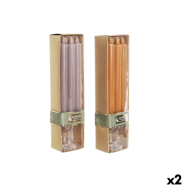 Sveču Komplekts DKD Home Decor Pelēks Oranžs 2 x 2 x 20 cm 4 Daudzums (2 gb.)