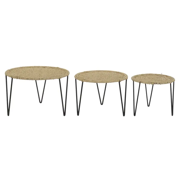 Set of 3 tables DKD Home Decor Ruskea Musta Luonnollinen 62 x 62 x 40 cm 62 x 62 x 40,5 cm