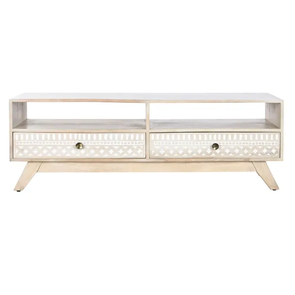 ТВ шкаф DKD Home Decor Белый Натуральный Древесина манго 130 x 40 x 45 cm