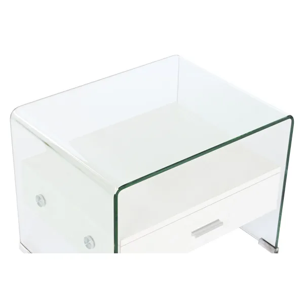 Naktsskapītis DKD Home Decor Balts Caurspīdīgs Stikls Koks MDF 50 x 40 x 45,5 cm