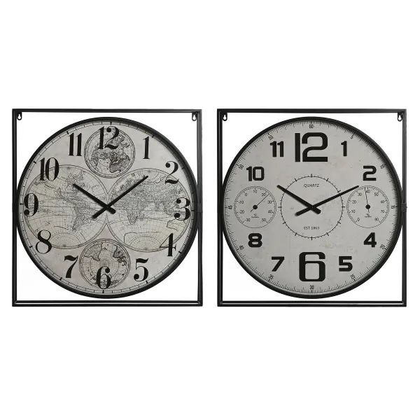Seinäkello Home ESPRIT Valkoinen Musta Metalli Puu MDF 62 x 6 x 65 cm (2 osaa)