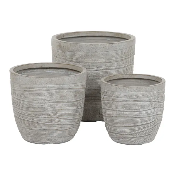 Kukkaruukkusetti Home ESPRIT Beige Lasikuitu Magnesium 45 x 45 x 43 cm (3 osaa)