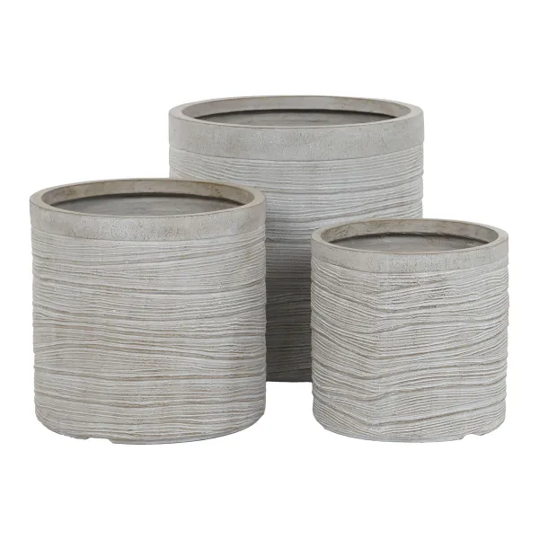 Set of Planters Home ESPRIT Beige Fibreglass Magnesium 44,5 x 44,5 x 44 cm (3 Units)