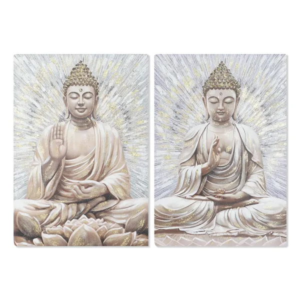Kangas Home ESPRIT Valkoinen Ruskea Beige Kullattu Buddha Itämainen 70 x 3 x 100 cm (2 osaa)