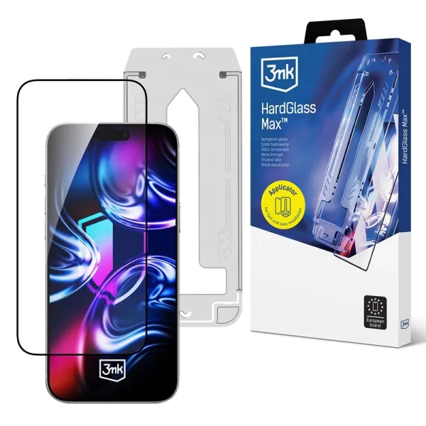 3mk HardGlass Max - Tempered Glass with Applicator for iPhone 16 Pro / iPhone 17 (Black)