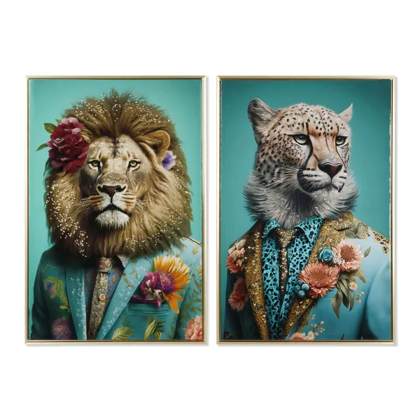 Canvas Home ESPRIT Zils Leoparda Koloniāls Lauva 63 x 3,5 x 93 cm 93 x 3,5 x 63,5 cm 63,5 x 3,5 x 93 cm (2 gb.)