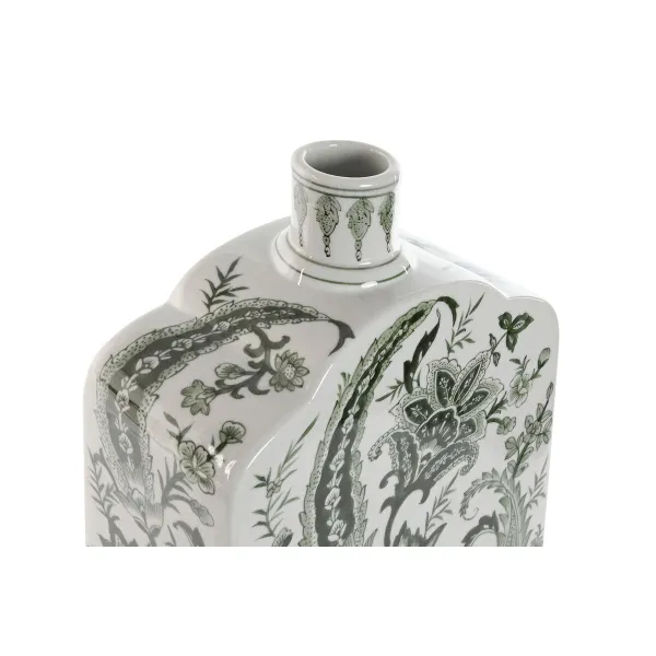 Vāze Home ESPRIT Balts Zaļš Porcelāns Augu lapa 21 x 10 x 48 cm