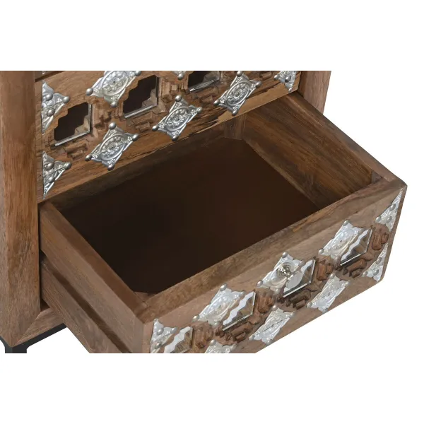 Kumode Home ESPRIT Brūns Melns Sudrabains Mango koks spogulis Indietis 45 x 35 x 105 cm