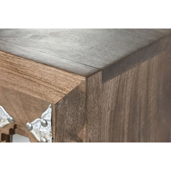 Kumode Home ESPRIT Brūns Melns Sudrabains Mango koks spogulis Indietis 45 x 35 x 105 cm