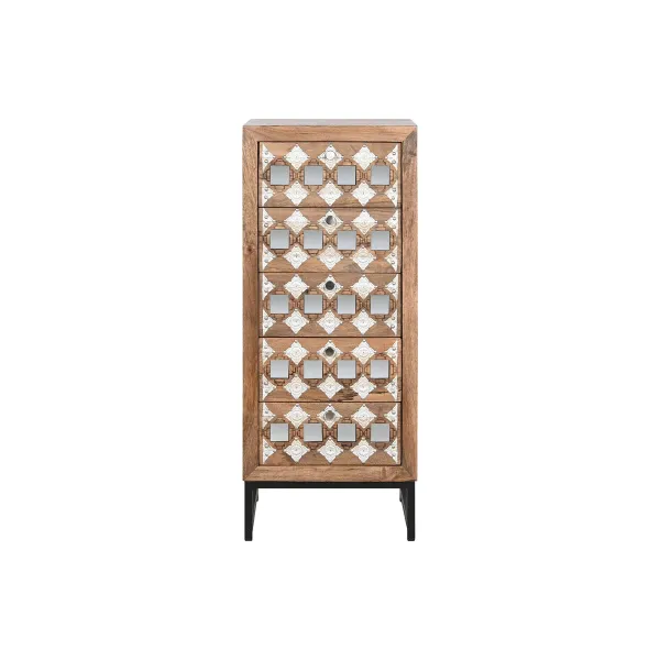 Kumode Home ESPRIT Brūns Melns Sudrabains Mango koks spogulis Indietis 45 x 35 x 105 cm