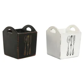 Корзина для столовых приборов Home ESPRIT Белый Чёрный древесина ели 15 x 15 x 18 cm
