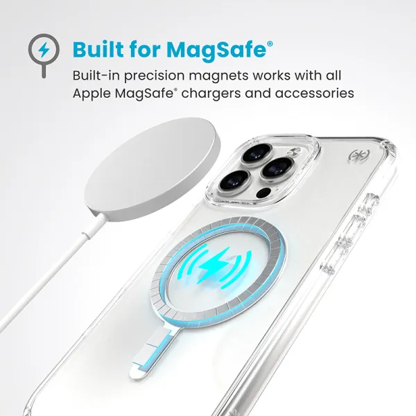 Speck Presidio Perfect-Clear MagSafe - iPhone 16 Pro Max Case (Clear / Chrome Finish / Serene Silver)