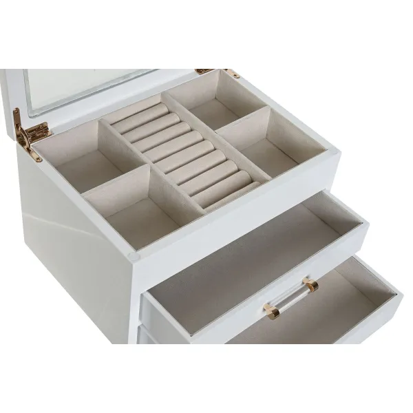 Jewelry box Home ESPRIT White Cream Wood Crystal MDF Wood 23 x 18 x 14 cm