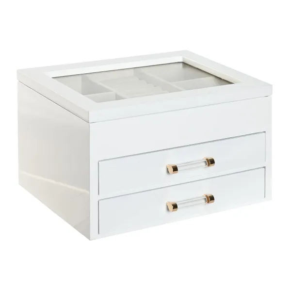 Jewelry box Home ESPRIT White Cream Wood Crystal MDF Wood 23 x 18 x 14 cm