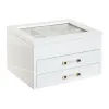 Jewelry box Home ESPRIT White Cream Wood Crystal MDF Wood 23 x 18 x 14 cm