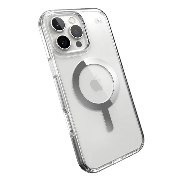 Speck Presidio Perfect-Clear MagSafe - iPhone 16 Pro Max Case (Clear / Chrome Finish / Serene Silver)