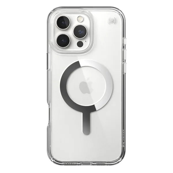 Speck Presidio Perfect-Clear MagSafe - iPhone 16 Pro Max Case (Clear / Chrome Finish / Serene Silver)