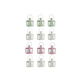 Lantern set Home ESPRIT White Green Pink Crystal Iron Shabby Chic 7 x 7 x 10 cm (3 Pieces) (4 Units)