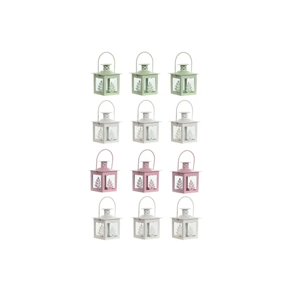 Lantern set Home ESPRIT White Green Pink Crystal Iron Shabby Chic 7 x 7 x 10 cm (3 Pieces) (4 Units)