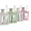 Lantern set Home ESPRIT White Green Pink Crystal Iron Shabby Chic 7 x 7 x 10 cm (3 Pieces) (4 Units)
