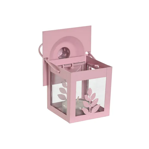 Žibintų rinkinys Home ESPRIT Balta Žalia Rožinė Stiklas Geležis Shabby Chic 7 x 7 x 10 cm (3 Dalys) (4 vnt.)