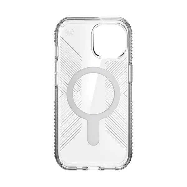 Speck Presidio Perfect-Clear Grip ClickLock & MagSafe - iPhone 17e / 16e / 15 / 14 / 13 Case (Clear / Chrome Finish / Serene Sil