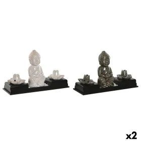 Eteeristen öljyjen poltin Home ESPRIT Keraminen Puu MDF Buddha 24 x 8 x 14 cm (2 osaa)