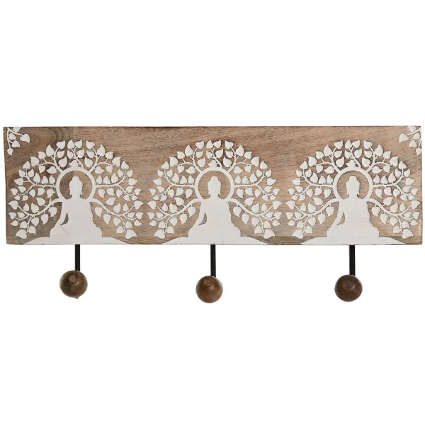 Sieninė kabykla Home ESPRIT Balta Juoda Natūralus Metalinis Mango mediena Buda 38 x 5 x 16 cm