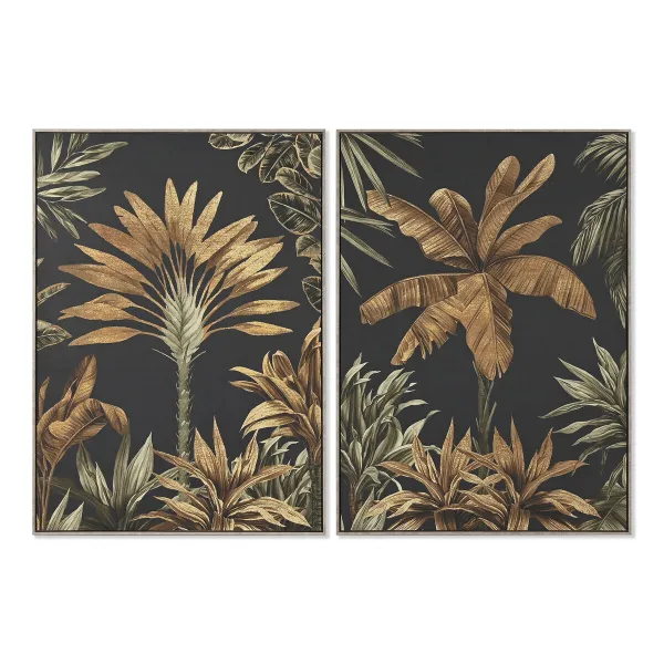Drobė Home ESPRIT Juoda Žalia Auksinis Delnai Tropinis 103 x 4,5 x 143 cm (2 vnt.)