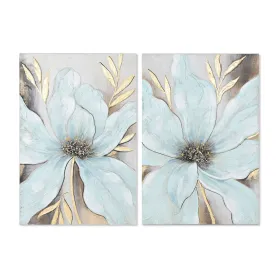 Drobė Home ESPRIT Mėlyna Auksinis Gėlė Shabby Chic 60 x 3 x 90 cm (2 vnt.)