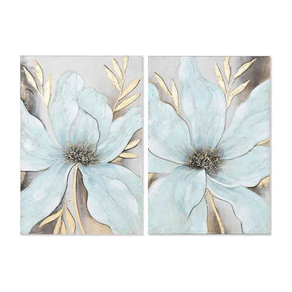 Полотно Home ESPRIT Синий Позолоченный Цветок Shabby Chic 60 x 3 x 90 cm (2 штук)