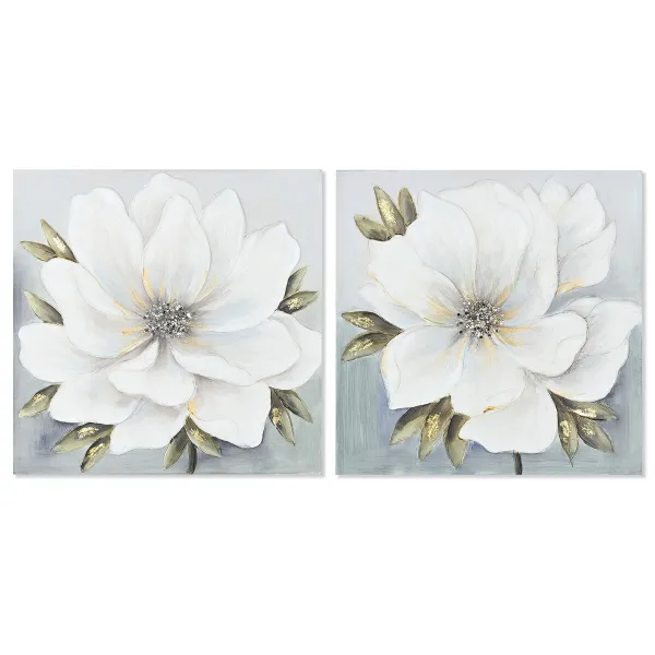 Полотно Home ESPRIT Белый Позолоченный Цветок романтик 60 x 3 x 60 cm (2 штук)