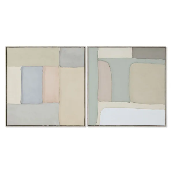 Drobė Home ESPRIT Žalia Rusvai gelsva Abstraktus Miesto 92 x 3,8 x 92 cm (2 vnt.)