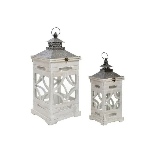 Žibintų rinkinys Home ESPRIT Natūralus Stiklas Eglė Arabas 26,5 x 26,5 x 65 cm (2 Dalys)