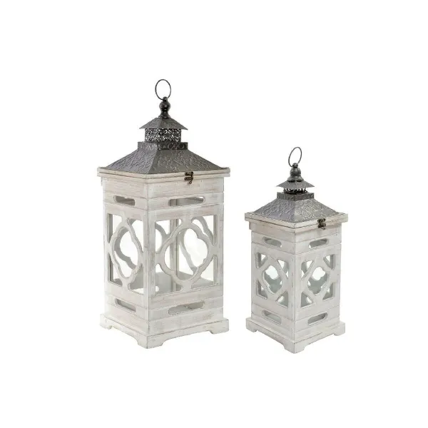 Lyhtysarja Home ESPRIT Valkoinen Kristalli Kuusi Etninen Arabi 26 x 26 x 66 cm (2 Kappaletta)