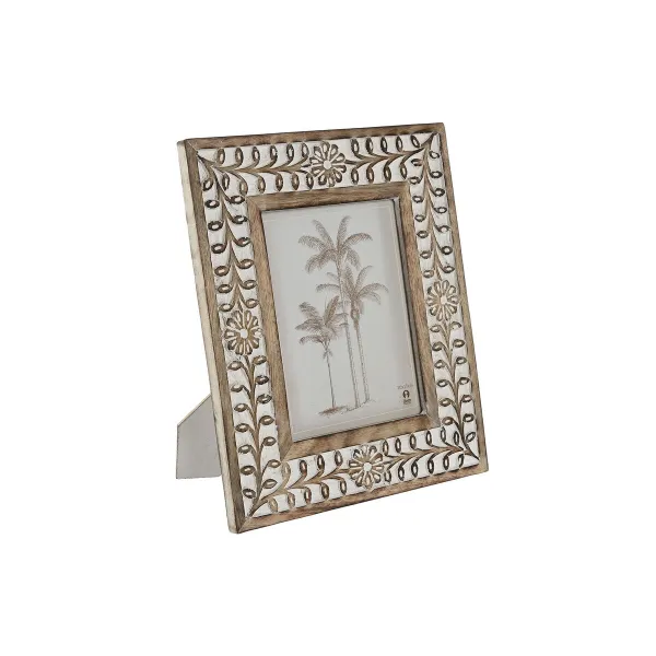 Foto rāmis Home ESPRIT Balts Dabisks Stikls Mango koks Zieds Indietis 26,5 x 2 x 31,5 cm