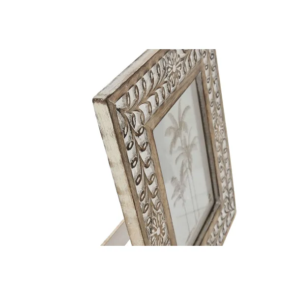 Foto rāmis Home ESPRIT Balts Dabisks Stikls Mango koks Zieds Indietis 26,5 x 2 x 31,5 cm