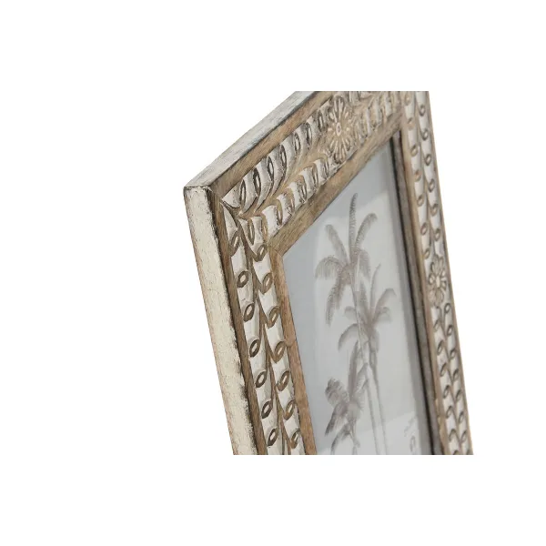 Foto rāmis Home ESPRIT Balts Dabisks Stikls Mango koks Zieds Indietis 31,5 x 2 x 36,5 cm