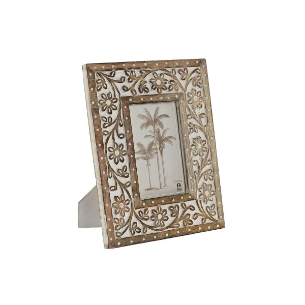 Foto rāmis Home ESPRIT Balts Dabisks Stikls Mango koks Indietis 21 x 2 x 26,5 cm