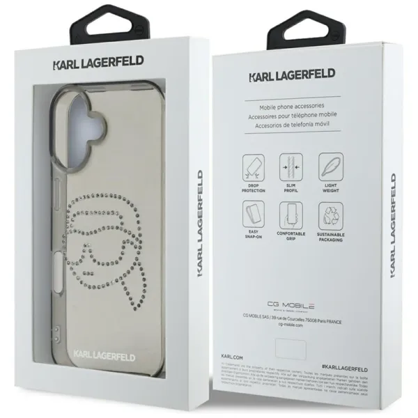 Karl Lagerfeld IML Rhinestones Karl Head - Case for iPhone 16 (black)