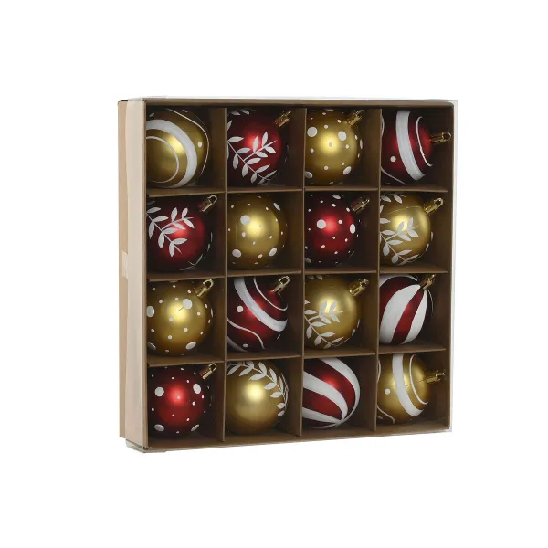 Ёлочные шарики Home ESPRIT Красный Позолоченный PVC 25 x 6 x 25 cm (16 Предметы)
